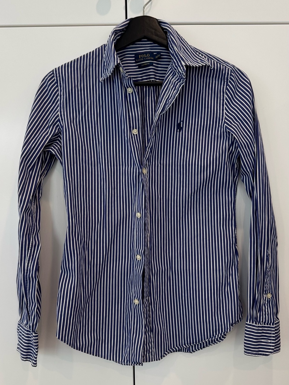 Polo by Ralph Lauren Navy and White Striped Cotton Button-Up Shirt